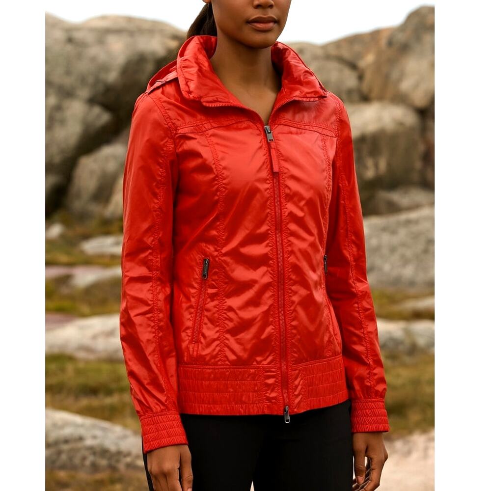 Mackage S Perla Rain Jacket $750 Waterproof Coat Hidden Hood Sailing Bright Red